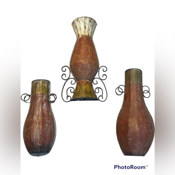 Wall Decor Set Of 3 Rustic Metal Wall Vases Poshmark